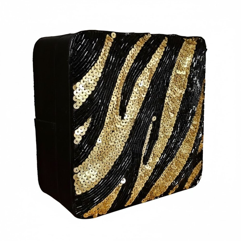 Black and Gold Sequin Satin Trinket Box